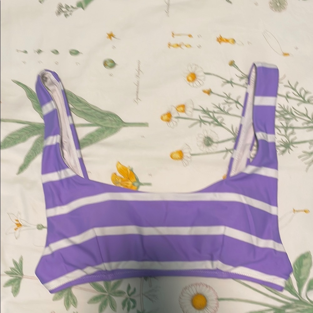 Purple and White Striped Bikini Top